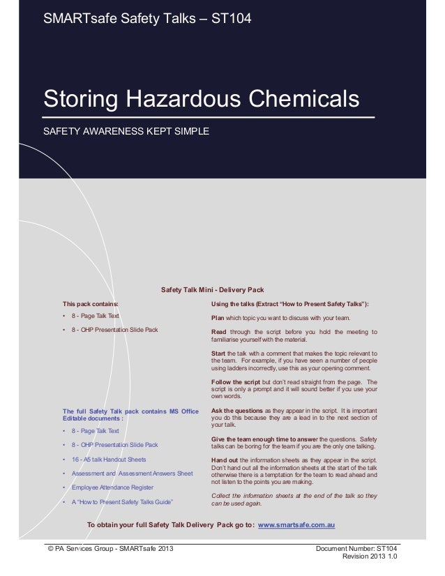 Storing Hazardous Chemicals Safety Talk
