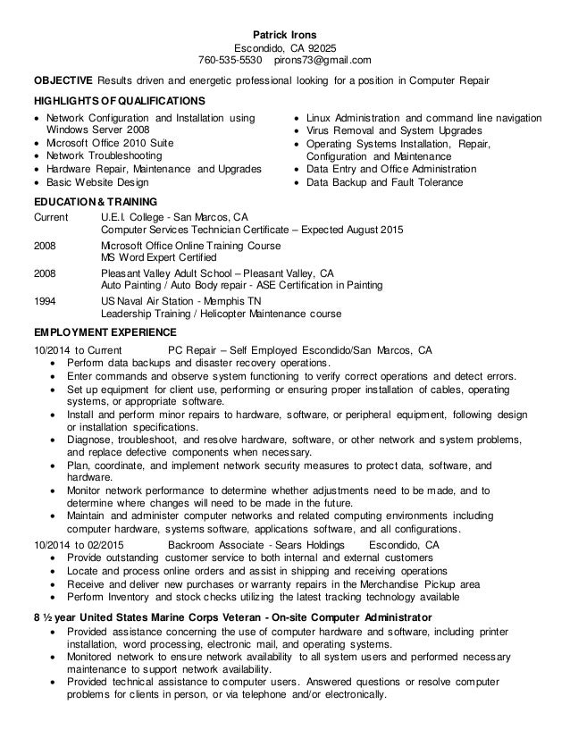 pi pc repair resume