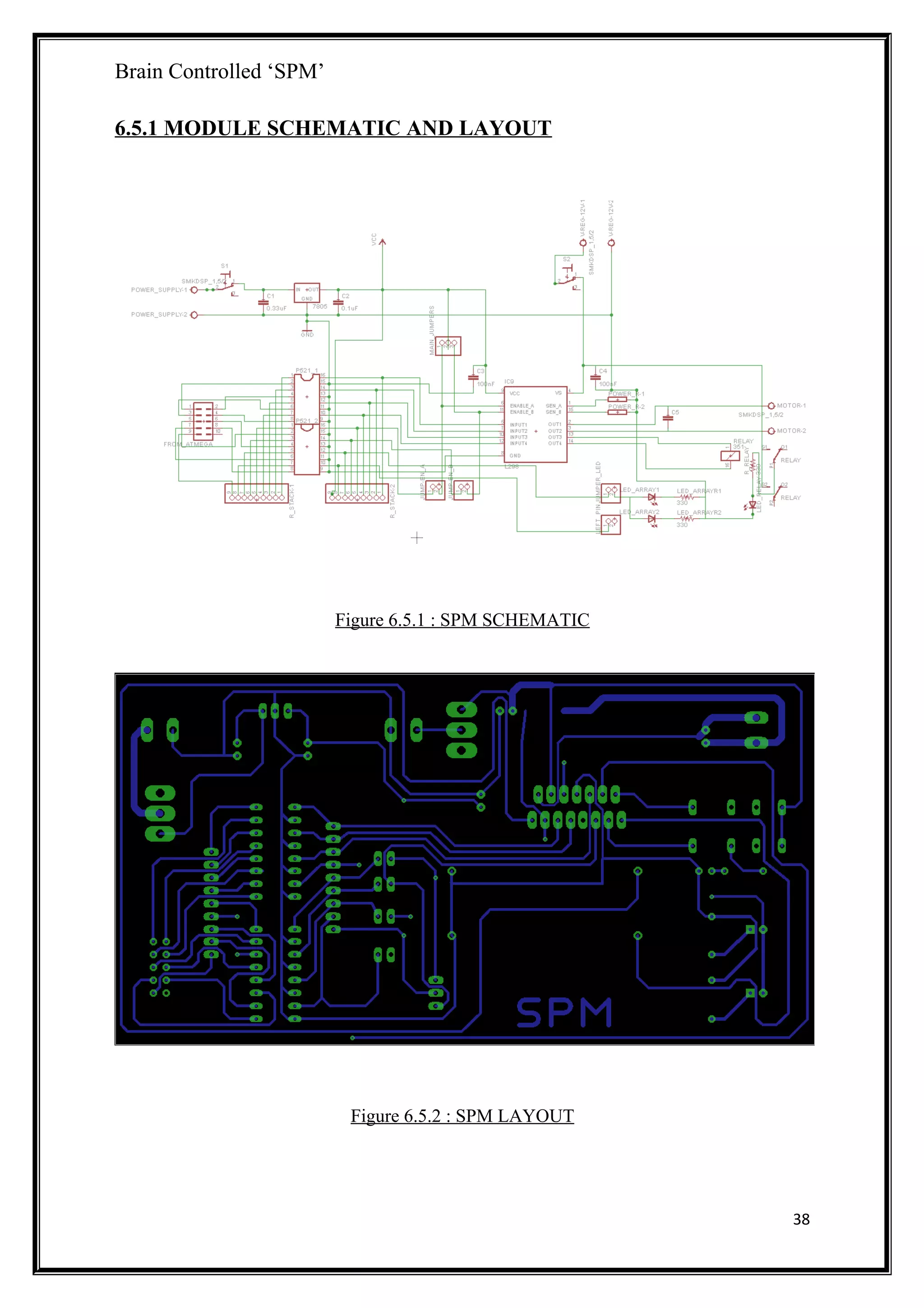 Brain Controlled ‘SPM’
6.5.1 MODULE SCHEMATIC AND LAYOUT
Figure 6.5.1 : SPM SCHEMATIC
Figure 6.5.2 : SPM LAYOUT
38
 