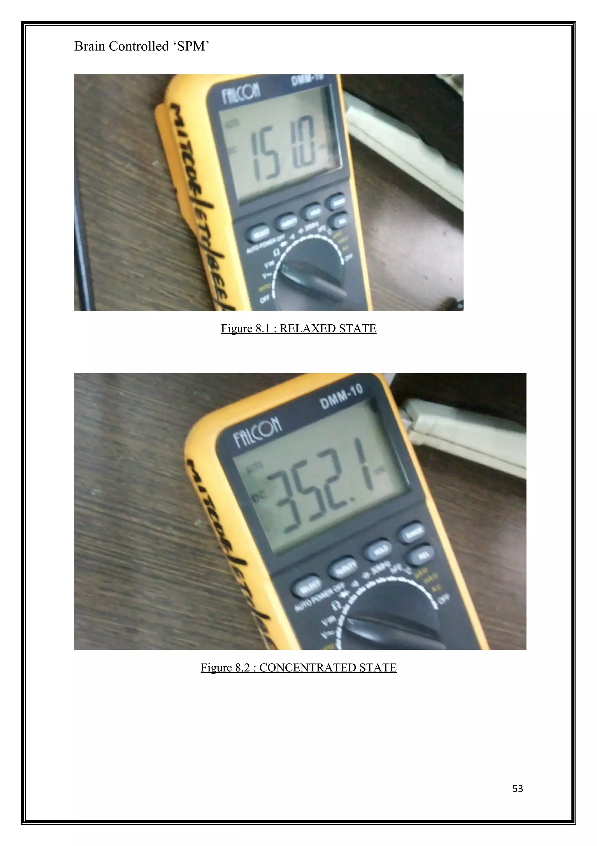 Brain Controlled ‘SPM’
Figure 8.1 : RELAXED STATE
Figure 8.2 : CONCENTRATED STATE
53
 