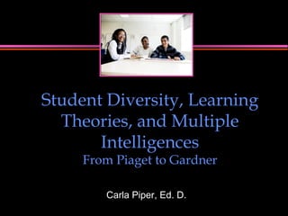Student Diversity, Learning Theories, and Multiple Intelligences From Piaget to Gardner Carla Piper, Ed. D. 