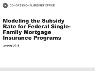 CONGRESSIONAL BUDGET OFFICE
Modeling the Subsidy
Rate for Federal Single-
Family Mortgage
Insurance Programs
January 2018
 