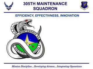 Mission Discipline…Developing Airmen…Integrating Operations 1
305TH MAINTENANCE
SQUADRON
EFFICIENCY, EFFECTIVNESS, INNOVATION
 