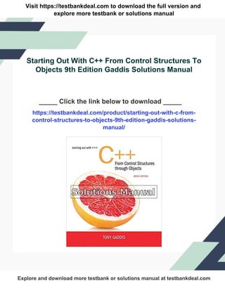 Starting Out With C++ From Control Structures To Objects 9th Edition ...