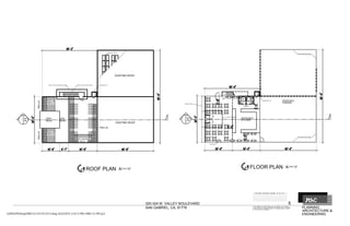 FLOOR PLAN 3
64"=1'-0"
KITCHEN
M. W.
UP.
PROPOSED
SKY LIGHT ABOVE
CANOPY ABOVE
FOUNTAIN
EXISTING BUILDING
EXISTING BUILDING
A-A
-
PARKING
PROPOSEDPROPOSED LIFT
ROOF PLAN 3
64"=1'-0"
DN.
EXISTING ROOF
EXISTING ROOF
METAL STAIR TOWER FRAME
TRELLISTRELLIS
ROOF GARDEN C
SOLAR PANELS
A-A
-
TRELLIS
PROPOSED LIFTMETAL STAIR TOWER ROOF ABOVE
600 S.F.
LOW
ROOF
HIGH
ROOF
190.5 S.F.
GARDEN B
190.5 S.F.
ROOF
GARDEN A
ROOF
ENGINEERING
ARCHITECTURE &
PLANNING
320-324 W. VALLEY BOULEVARD
SAN GABRIEL, CA, 91776
5
GROUP0DwgDWG121251312513.dwg, 9/22/2015 3:33:13 PM, DWG To PDF.pc3
 