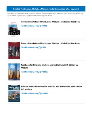Financial Markets and Institutions Madura 11th Edition Solutions Manual ...