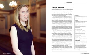 By helping her parents build a cottage in Quebec and later a house in Nova
Scotia, Laura Weeden learned how to drywall, run electrical wiring and
use power tools early on. When she reached high school with fingers and
limbs still intact, her interest in building things fuelled an inner debate
about whether to study architecture or engineering.
“I like to know how things work, how things manage to stand, how to
drill wells. Being able to answer some of those questions is what drove
me to engineering,” Laura says.
After a brief stint in the construction industry as a project coordi-
nator, the lure of the west brought her to Alberta and landed her in the
oilpatch. Her last three years with Baker Hughes have allowed Laura to
couple her talent for conveying technical innovations with her people
skills. As a salesperson, she has opened new markets for Baker Hughes’
drilling services product line across Canada, from Alberta’s Viking to
Anticosti Island, Que.
The Calgary branch of the Society of Petroleum Engineers recognized
Laura last year with an Outstanding Young Professional Award for her
leadership in the organization’s regular and new events, increased par-
ticipation and general involvement. What Laura considers a particular
high point in her career, though, is her work in advancing the oil and gas
industry in Quebec.
“I was asked to speak at some conferences in Quebec about both the
technical and the environmental dimensions of drilling,” she says. “There
are a lot of new technologies and innovations that reduce costs and emis-
sions and lower your impact in general. In the first year, I did a broad
overview of what’s available in the industry, from drilling to fracking.
“This past year, I was a panellist with two other companies, answer-
ing questions about the impacts and applications of various technologies
and why a person would pick one technology over another. It was very
exciting to be a part of that.”
In the community, Laura has been volunteering as a Girl Guide leader
for the past three years, mentoring girls ages 11–14 in the Pathfinder pro-
gram. Her troop regularly volunteers at organizations such as the Calgary
Food Bank, Grow Calgary, various women’s shelters and Inn from the
Cold. Under Laura’s guidance, each member of her troop has received the
Canada Cord—the Girl Guide’s highest distinction.
“When I moved here from Halifax, I didn’t really know anyone, and I
wanted to get involved in the community and set down roots. Girl Guides
is a program that I did as a kid, and my mom was a leader, so I saw it as
an opportunity to go from mentee to mentor,” Laura says.
“What’s really great about the Girl Guides is that you touch different
aspects of philanthropy…. Even if you live in a community all your life,
you might not see how other people live, so I think it’s important that the
girls have these experiences and help others.”
Education
Civil engineering, Dalhousie University, 2012
Favourite charity
Girl Guides of Canada
First job
I separated flyers for newspaper inserts once
a month in 12-hour shifts when I was 15.
If not for your current career,
what would you be doing?
Back-country guiding and travelling
the world volunteering with Engineers
Without Borders.
Best advice received
The road to success is not always a
straight and upward line. We must learn
from our mistakes, persevere and move
forward with the knowledge we have
gained. Don’t sweat the small stuff.
Favourite pastime
Spending time with family and friends.
Favourite book
The Mountain Between Us by Charles Martin
Other passions
The outdoors, travel, continuous learning
and helping others. As a child, my parents
encouraged me to try new activities,
expand my horizons, learn from every
experience, give back to society. I make
sure I’m always learning: new technical
aspects of our industry, exposure to
cultures and experiences while travelling,
mountaineering and volunteering as a
Pathfinder leader.
Laura Weeden
Account manager, drilling services // Baker Hughes
2016 RISING STARS
MAY 2016 | JWNENERGY.COM 4948 MAY 2016 | JWNENERGY.COM
 