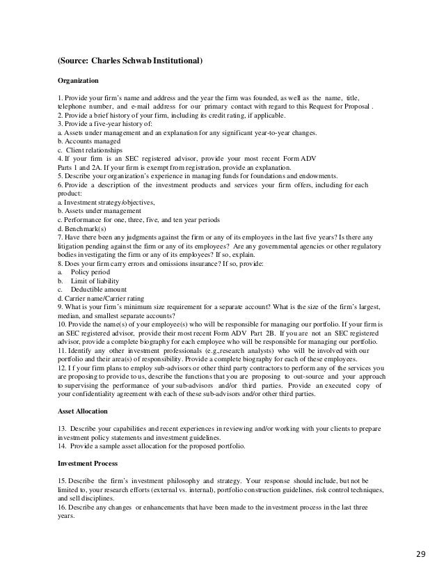 sample request for proposal proposal requirements 29 30