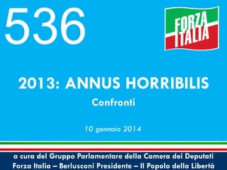 2013: ANNUS HORRIBILIS
Confronti
10 gennaio 2014
a cura del Gruppo Parlamentare della Camera dei Deputati
Forza Italia – Berlusconi Presidente – Il Popolo della Libertà

 