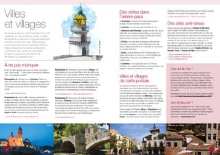 Villes
et villages
Se promener dans le centre historique d’une cité
médiévale, se faire prendre en photo un village
de pêcheurs ou découvrir l’incroyable patrimoine
industriel de nombreux sites. Voilà quelques-
unes des activités qui vous attendent dans les
villes et villages de la province de Barcelone.
L’offre est si vaste qu’elle est inépuisable !
De quoi s’occuper tous les week-ends
de l’année ! Qu’attendez-vous ?
À ne pas manquer
Envie de partir quelque part avec vos amis, votre parte-
naire, votre famille… ? Voilà quatre propositions infaillibles
pour une escapade parfaite !
Proposition A : Rendez-vous à Cardona. Flânez au
cœur de la vieille ville, visitez le château et la collégiale Sant
Vicenç, découvrez les itinéraires pédestres des environs et
ne manquez surtout pas le Parc culturel de la Montagne
de sel.
> www.cardonaturisme.cat
Proposition B : Venez à Vic ! Visitez la cathédrale et
profitez du meilleur de l’art roman et gothique au sein du
Musée épiscopal ou laissez-vous séduire par le charme du
centre historique. Les mardis et samedis, la célèbre place
d’El Mercadal accueille un marché en plein air très prisé.
Vous pouvez ensuite rejoindre les villages pittoresques de
Rupit et Pruit en passant par le lac de Sau.
> www.victurisme.cat // www.rupitpruit.cat
Proposition C : Respirez la brise marine à Sitges, une
cité singulière où vous pourrez flâner dans de petites rues
étroites ou sur la promenade maritime. Visitez ses musées,
appréciez son ambiance bohème et ses restaurants ou
amusez-vous dans ses discothèques jusqu’au bout de la
nuit. Ne manquez pas Vilanova i la Geltrú ! Cette ville
voisine possède une foule de musées intéressants, comme
le Musée du chemin de fer, le Centre d’interprétation du
romantisme ou la bibliothèque-musée Victor Balaguer.
> www.sitgestur.cat // www.vilanovaturisme.cat
Proposition D : Vous avez une foule de choses à
découvrir à Terrassa. Vous pouvez visiter le Musée de
la science et de la technique de Catalogne (MNACTEC),
les anciennes fabriques modernistes et l’ensemble
monumental des églises de Sant Pere. Mais vous pouvez
aussi profiter d’une journée de shopping ou d’événements
tels que la Foire moderniste ou le Festival de jazz.
> www.visitaterrassa.cat
Sitges
Des visites dans
l’arrière-pays
À Granollers : découvrez le marché et la place à
arcades. Vous en resterez bouche bée !
À Igualada : ne manquez pas le Musée du cuir !
À Vilafranca del Penedès : profitez de ses vins, de sa
vieille ville, de la basilique Santa Maria et du Vinseum.
Prenez aussi le temps de visiter la petite ville de Sant
Martí Sarroca ou le parc d’Olèrdola.
À El Bruc : au pied de la montagne de Montserrat,
promenez-vous dans le centre historique de la ville,
visitez l’église Santa Maria et contemplez le monument
au timbalier d’El Bruc.
À Bagà : capitale historique de L’Alt Berguedà, ce
village pittoresque se trouve sur un site privilégié des
Prépyrénées. Savourez-y l’excellente cuisine
traditionnelle.
À Cardedeu : Un musée avec plus de 100 ans
d’histoire. Au muséeTomàs Balvey, des expositions, des
ateliers et diverses activités sont proposés.
Villes et villages
de carte postale
Ce sont des musées en plein air, des places et
des petites rues où le temps semble s’être arrêté.
L’enchantement est partout : sur les ponts médiévaux
comme dans les ermitages romans... Ne manquez pas
non plus le centre historique de Manresa, dont vous
découvrirez le passé médiéval. Vous devez aussi visiter
la grotte où se retira saint Ignace de Loyola, la collégiale
ainsi que le musée, qui accueille la collection d’art
baroque la plus importante de Catalogne.
Dans la région d’El Bages, Mura et Talamanca vous
émerveillera sans doute tout autant. Si la beauté des
lieux de La Llacuna ne vous laissera pas insensibles,
Pujalt, vous offrira quant à elle l’occasion de visiter
PharedeCalella
Sant CeloniBagà
Vue sur la mer !
Il est toujours agréable de passer quelques jours
en bord de mer. À Santa Susanna, Calella de la
Costa, Malgrat de Mar, Pineda de Mar, Castelldefels,
Badalona ainsi que dans d’autres villages côtiers
de la province de Barcelone, vous dénicherez des
formules infaillibles et de véritables remèdes contre
le stress et l’ennui, qui vous apporteront bien-être et
tranquillité.
Renseignez-vous sur ces lieux et autres localités du littoral
sur le site http://www.barcelonaesmoltmes.cat/fr/
Va-t-il pleuvoir ?
Je pourrai me baigner en mer ? Est-ce qu’il y aura
suffisamment de vent pour naviguer en voilier ? Avant
votre départ, consultez les prévisions météorologiques
pour savoir le temps qu’il fera sur votre lieu de
destination : www.meteo.cat
l’église de Sant Andreu et le mémorial de l’armée populaire.
Ces deux communes sont situées dans L’Anoia.
> www.manresaturisme.cat // www.mura.diba.es
Des cités anti-stress
Passez une journée apaisante à Caldes de Montbui,
dans la région d’El Vallès Oriental. Il est possible que
vous ayez surtout envie de vous rendre dans l’un des ses
établissements balnéaires, mais cela vaut vraiment la peine
de consacrer un un peu de temps à la visite des thermes
romains, la Font del Lleó, d’où jaillit de l’eau à 74 °C,
ainsi que de l’impressionnant musée Thermalia, un centre
thématique dédié à la culture du thermalisme. Les autres
cités thermales de la province sont Caldes d’Estrac, La
Garriga, Tona ou Arenys de Mar. Découvrez-les !
> www.caldesdemontbui.cat
> www.caldetes.cat/termalisme
> www.visitalagarriga.cat
8
Castellar de n’Hug
9
 