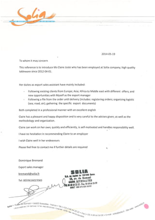 Letter of recommendation Solia export manager