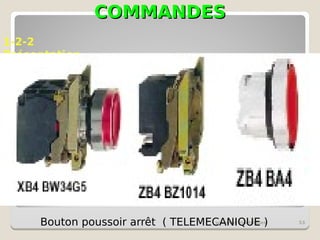 COMMANDES
COMMANDES
schémas électriques 53
1-2-2
Présentation
Bouton poussoir arrêt ( TELEMECANIQUE )
 