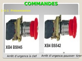 COMMANDES
COMMANDES
schémas électriques 56
1-3-1 Présentation
Arrêt d’urgence à clef Arrêt d’urgence pousser- tirer
 