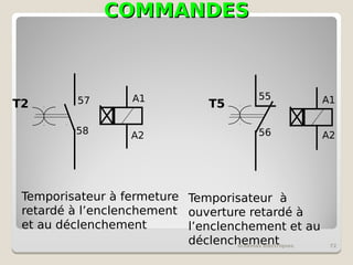COMMANDES
COMMANDES
schémas électriques 72
Temporisateur à fermeture
retardé à l’enclenchement
et au déclenchement
Temporisateur à
ouverture retardé à
l’enclenchement et au
déclenchement
A1
A2
57
58
T2
55
56
T5 A1
A2
 