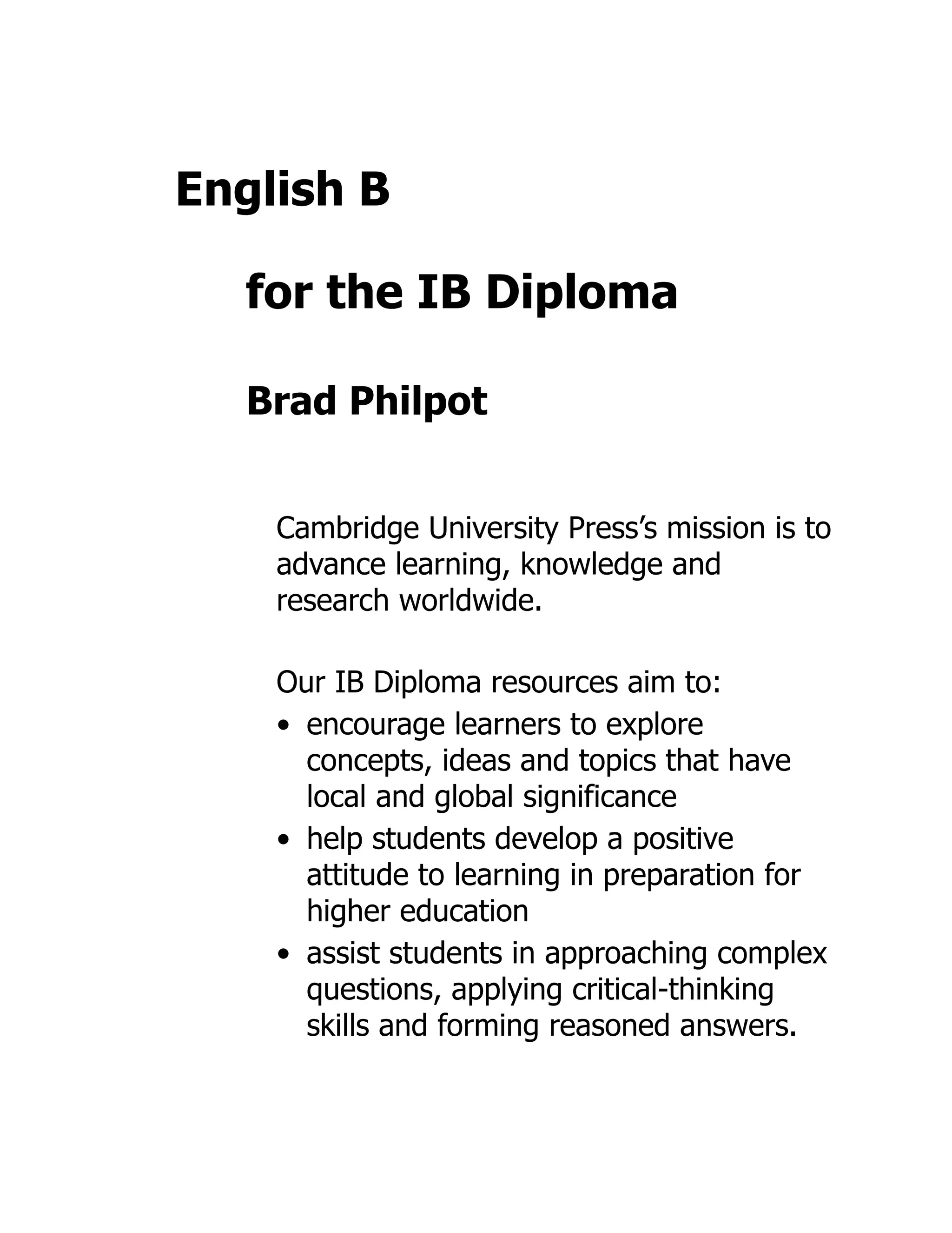 English B for the IB Diploma 2nd Edition Brad Philpot | PDF