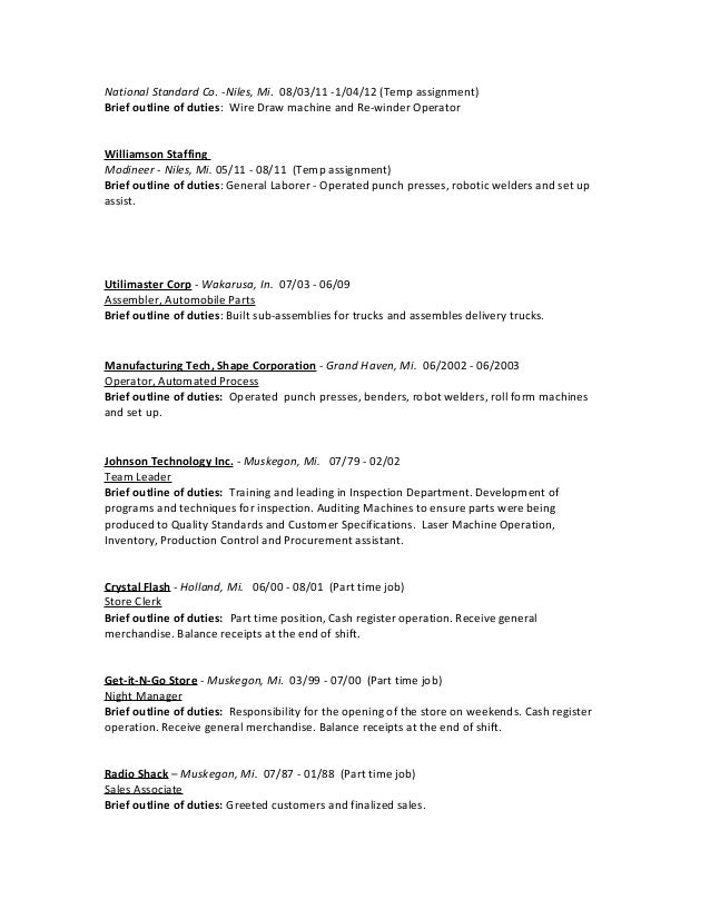radio shack resume