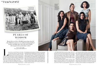 The
TALKINGPOINT
PE A R L S OF
WISDOM
Bazaar discovers how a Sheikha’s pioneering vision led
these Bahraini women to cross cultural and geographical
borders, and define their roles in the arts to inspire
the next generation of adventure-seekers
Words by ALEX AUBRY
Photography by KIM JAKOBSEN TO
Little is known of women’s histories in the Arabian
Gulf prior to the discovery of oil, where such stories
were traditionally passed down orally among family
members. Yet oceans away in England is a rare image
documenting the first instance of women from the
region travelling to the West. Housed at the Kennel Club’s headquarters
in London is a leather-bound album containing a single sepia-toned
photograph of Bahrain’s ruler Sheikh Hamad bin Isa Al-Khalifa during
his first visit to England in 1925. He is standing next to his son,
Sheikh Duaij and brother Sheikh Abdulla, who had first visited the
UK in 1919 to attend celebrations marking the end of WWI.
The image is all the more intriguing for its inclusion of
Sheikh Hamad’s wife, Sheikha Aisha bint Rashid Al-Khalifa and her
sister-in-law, Sheikha Thajba Al Moawda. Smiling back at the camera in
floor-length gold-embroidered abayas, the Sheikhas were accompanying
their husbands during an unofficial trip to the UK to purchase furniture
and plumbing fixtures for Sheikh Hamad’s new residence, Sakhir Palace.
Not much is known of the Sheikhas’ first impressions of London,
which by 1925 had emerged as a cosmopolitan metropolis filled with
fashionable flappers in knee-skimming skirts, stately department stores
such as Harrods and new technologies that were rapidly transforming
people’s lives. Yet shortly after her return from England, Sheikha Aisha
began to advocate for the education of girls. By 1928, Sheikh Hamad’s
sophisticated and influential wife had opened the first public school for
girls in the Arabian Gulf, with the assistance of Marjorie Belgrave, the
wife of the Chief British Advisor to Bahrain’s ruler. Named Al-Khadija
Al-Kubra, the school was initially housed in a building in Muharraq and
welcomed 75 girls in its first year.
“Her Highness Sheikha Aisha was a pioneer amongst women in the
Gulf and a first lady who was ahead of her time when it came to her
participation in the country’s decision-making process and encouraging
women to take a more active role in Bahraini society,” says Sheikha
Aisha’s great-granddaughter, Sheikha Yasmeen Al Khalifa. Sheikha
Yasmeen also noted that her great-grandmother’s impact went far
beyond education. “In addition to her interest in healthcare, opening
the Al-Naim Hospital in 1940, she also embraced tolerance amongst
Bahrain’s diverse religious communities.”
In the preceding decades Bahrain, together with Kuwait, would
become one of the first countries in the Gulf to send young women
abroad to continue their education in 1957, as well as the first to
establish social organisations for women in 1965; mobilising them to
raise awareness of health, social and philanthropic causes. By 1971,
a newly independent Bahrain could boast a professional class of women,
many of whom were the first generation in their families to acquire
degrees in higher education and become professors, doctors and lawyers.
Yet despite such rapid development during her lifetime, Sheikha Aisha
could have never imagined the scene unfolding at an art-filled Edwardian
town house in Knightsbridge on an overcast September day. Inside,
London-based Bahraini designer Hind Matar was styling a group of
young Bahraini women in her designs during a photo shoot for Harper’s
Bazaar Arabia. “Even though they all call London home, it was
a challenge getting these amazing women together,” confides Hind.
“We owe a lot to these early pioneers who paved the way for us,” she
adds, pointing out that the women in the room that day are continuing
to build on that legacy through diverse careers that are redefining the
roles Bahraini women are playing in an increasingly global world.
Clockwise from left:
Sheyma Buali,
Latifa Al Khalifa,
Amal Khalaf,
Alia Al Zayani and
Shermeen Al Shirawi
(not pictured: Yazz
Ahmed) gathered in
West London to share
their experiences.
All wear Hind Matar
From left: Sheikha Aisha bint
Rashid Al Khalifa, Sheikh
Hamad bin Isa al Khalifa,
their son Sheikh Duaij, Sheikh
Abdulla bin Isa Al Khalifa and
Sheika Thajba Al Moawda
108 HarpersBazaarArabia.com October 2016 109 HarpersBazaarArabia.com October 2016
INSETIMAGECOURTESYOFTHESALUKIORGAZELLEHOUND
CLUB.IMAGEPROVIDEDBYTHEKENNELCLUB,LONDON
 