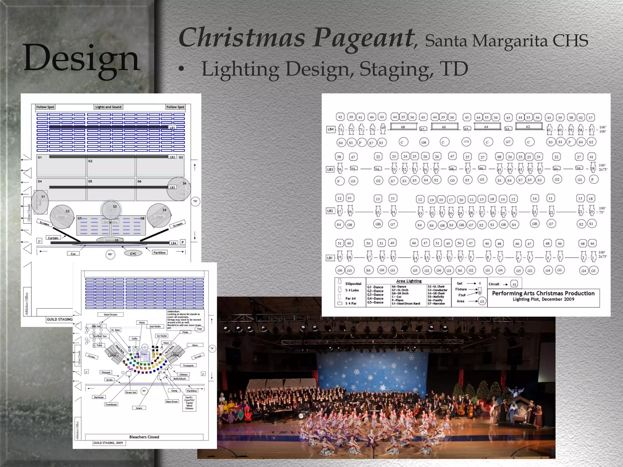 Design
Christmas Pageant, Santa Margarita CHS
• Lighting Design, Staging, TD
 