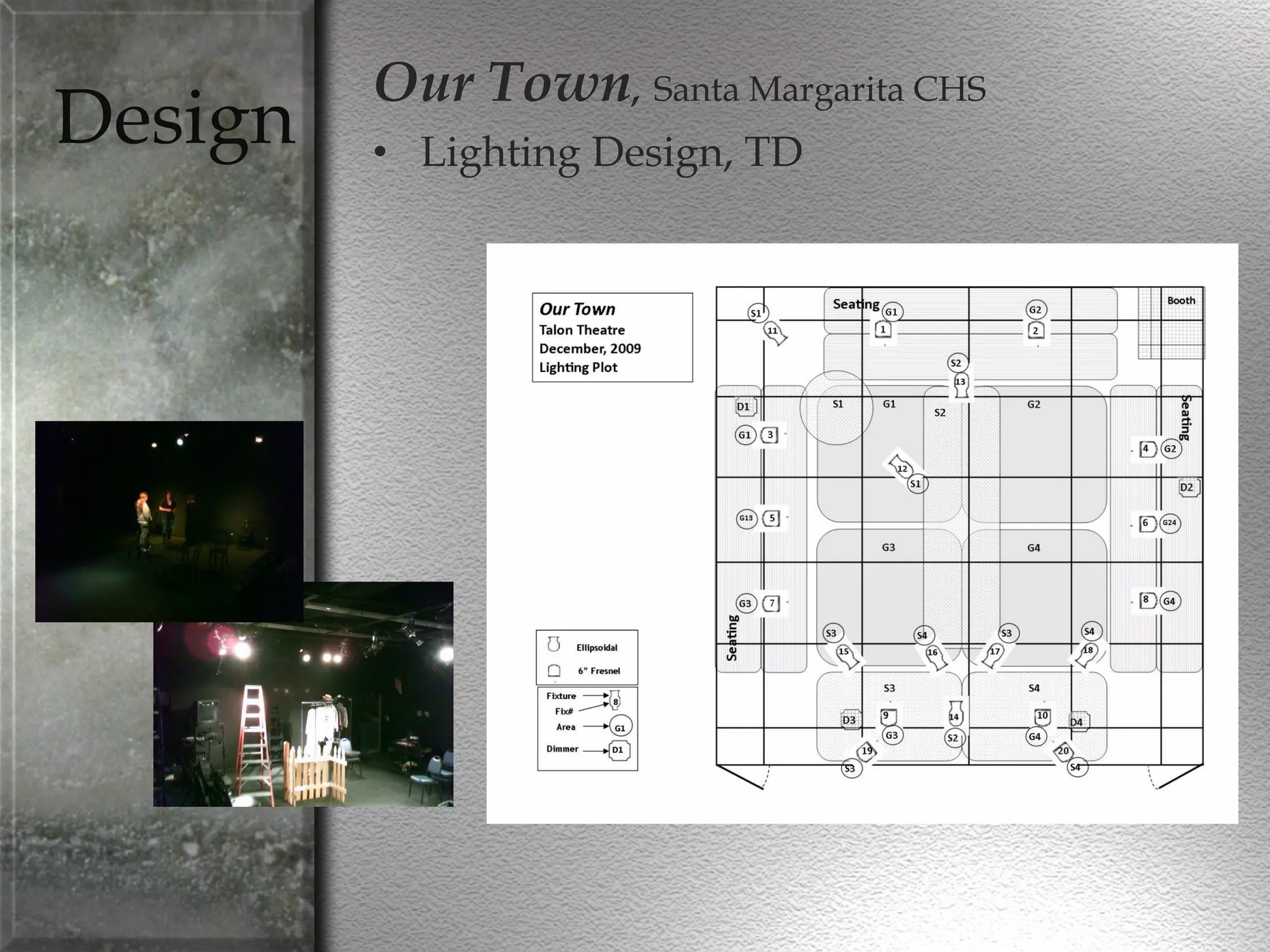 Design
Our Town, Santa Margarita CHS
• Lighting Design, TD
 