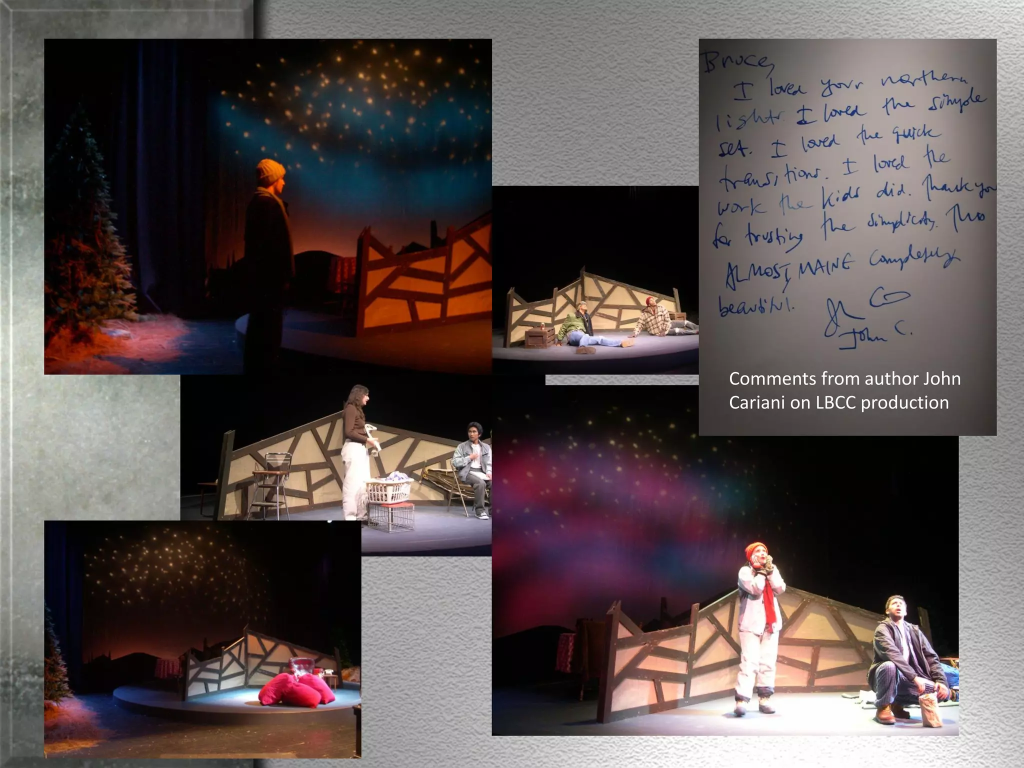 Comments from author John
Cariani on LBCC production
 