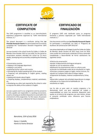 Lee Chassidy Honeycutt-Zapata CERTIFICADOS CAPS