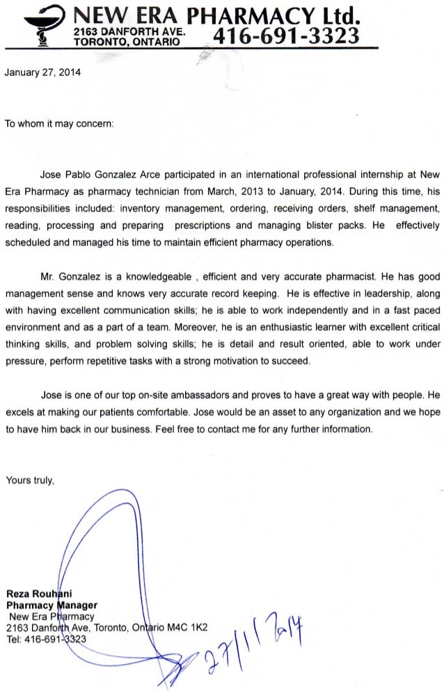 recommendation letter new era pharmacy letter of recommendation for pharmacy technician