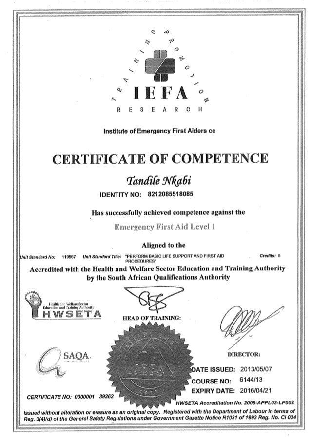 FIRST AID CERTIFICATE