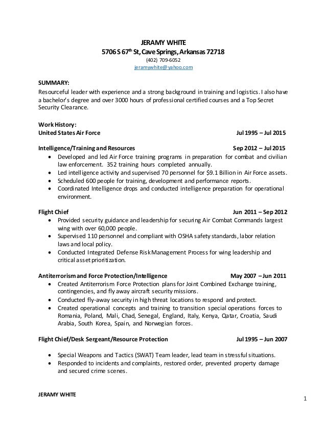 jeramy white job resume 2 air force security forces resume