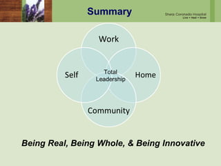 Summary
Being Real, Being Whole, & Being Innovative
 