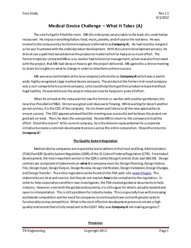 Case Study Medical Device Challenge Part A
