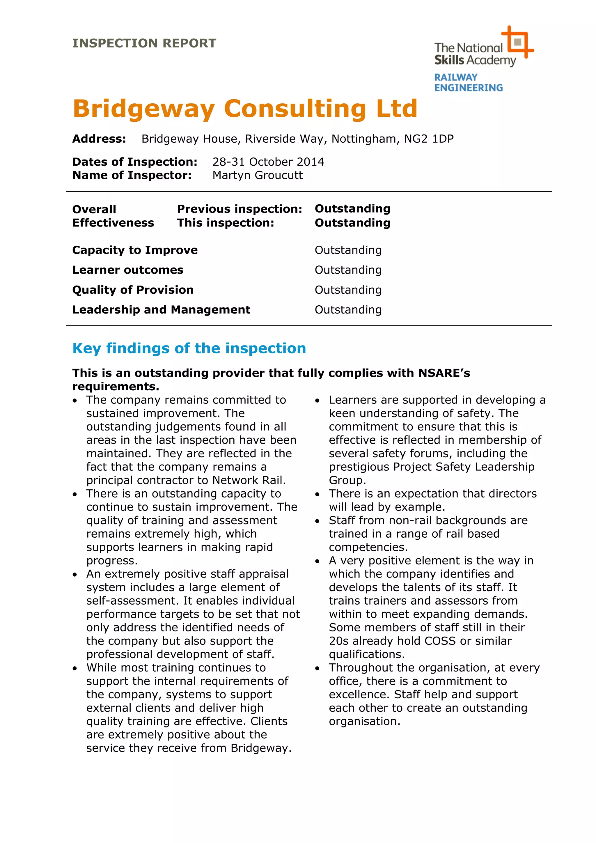 Bridgeway Consulting Ltd - Final Inspection Report | PDF