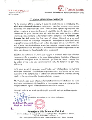 Punarjanis-Chairman Letter of Recommendation