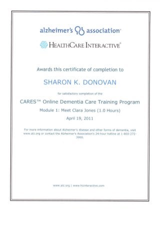 CARES Online Dementia Care Training Program 10 Modules Certificates of Completion
