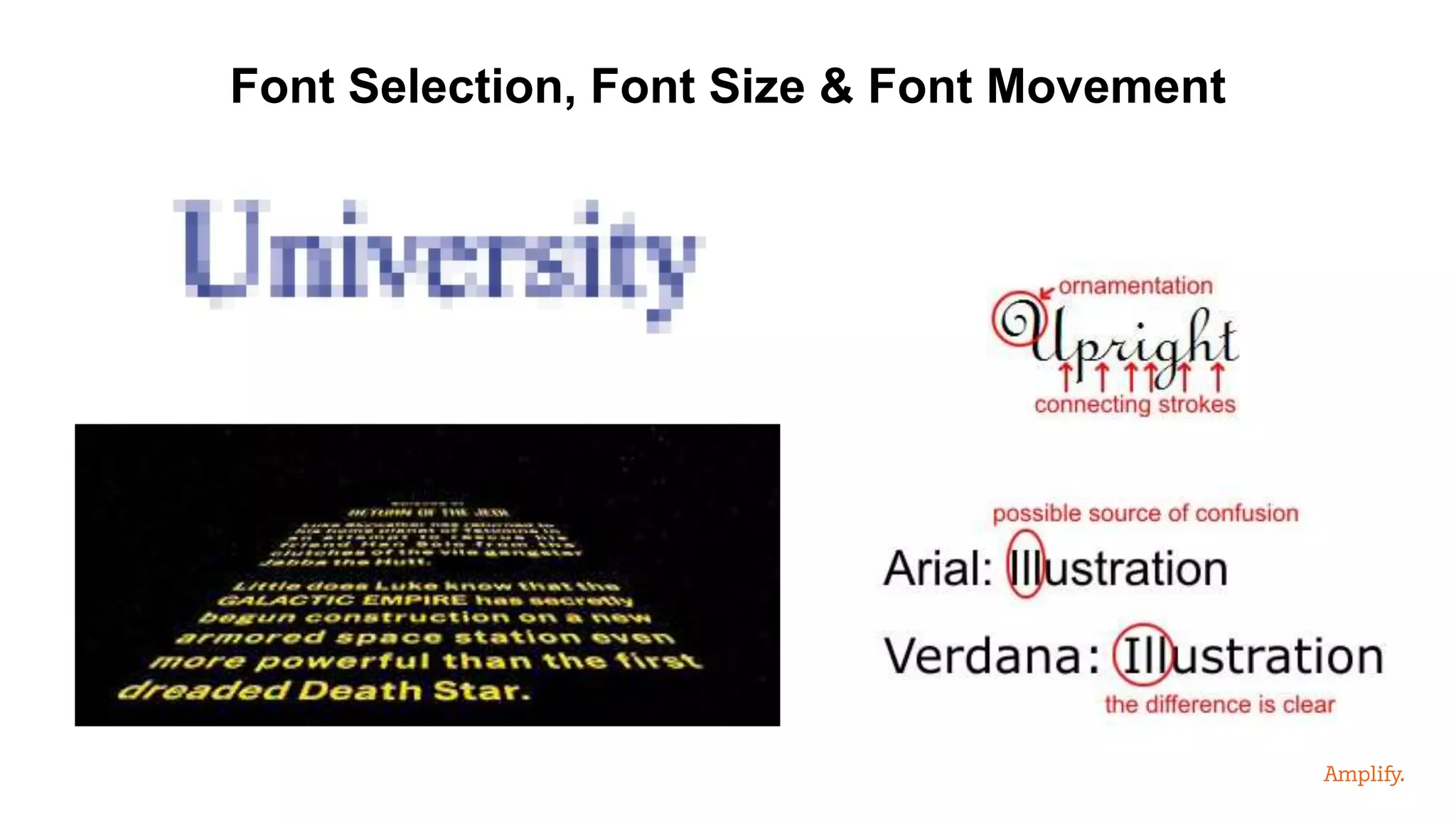Font Selection, Font Size & Font Movement
 