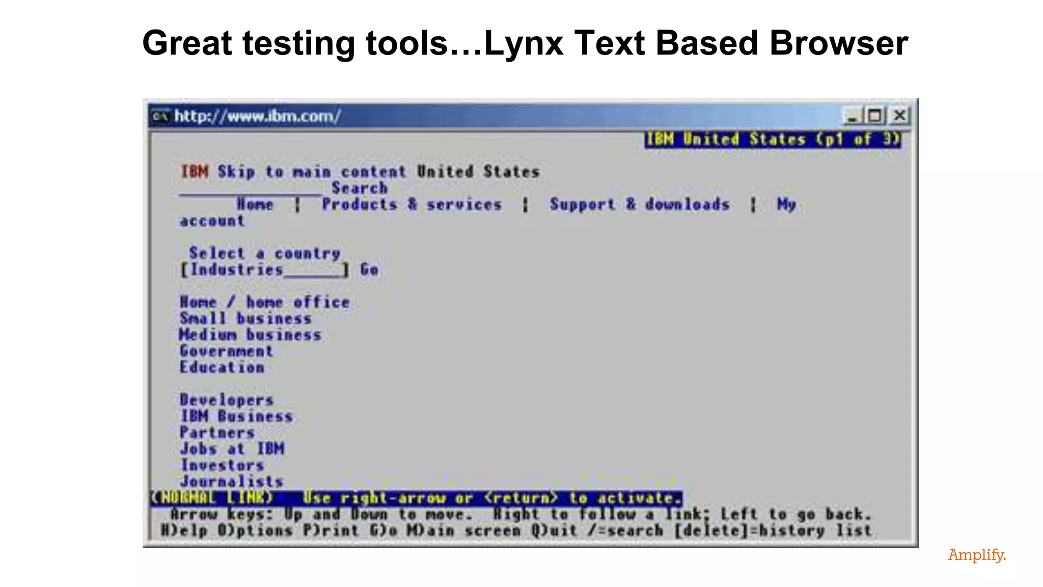 Great testing tools…Lynx Text Based Browser
 