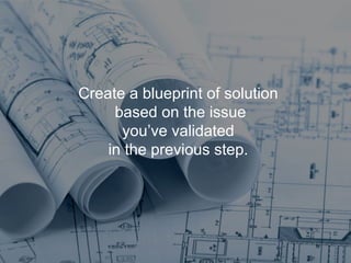 Create a blueprint of solution
based on the issue
you’ve validated
in the previous step.
 