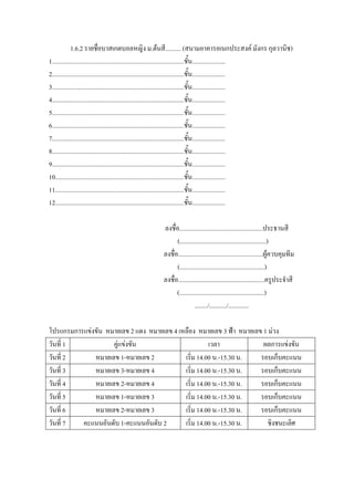 1.6.2 รายชื่อบาสเกตบอลหญิง ม.ต้นสี.......... (สนามอาคารอเนกประสงค์ มังกร กุลวานิช)
1....................................................................................ชั้น.....................
2....................................................................................ชั้น.....................
3....................................................................................ชั้น.....................
4....................................................................................ชั้น.....................
5....................................................................................ชั้น.....................
6....................................................................................ชั้น.....................
7....................................................................................ชั้น.....................
8....................................................................................ชั้น.....................
9....................................................................................ชั้น.....................
10..................................................................................ชั้น.....................
11..................................................................................ชั้น.....................
12..................................................................................ชั้น.....................

                                                   ลงชื่อ.....................................................ประธานสี
                                                         (.......................................................)
                                                   ลงชื่อ......................................................ผู้ควบคุมทีม
                                                         (......................................................)
                                                   ลงชื่อ.......................................................ครูประจาสี
                                                         (......................................................)
                                                                    ......../.........../.............

โปรแกรมการแข่งขัน หมายเลข 2 แดง หมายเลข 4 เหลือง หมายเลข 3 ฟ้า หมายเลข 1 ม่วง
วันที่ 1            คู่แข่งขัน                        เวลา             ผลการแข่งขัน
วันที่ 2      หมายเลข 1-หมายเลข 2           เริ่ม 14.00 น.-15.30 น.   รอบเก็บคะแนน
วันที่ 3      หมายเลข 3-หมายเลข 4           เริ่ม 14.00 น.-15.30 น.   รอบเก็บคะแนน
วันที่ 4      หมายเลข 2-หมายเลข 4           เริ่ม 14.00 น.-15.30 น.   รอบเก็บคะแนน
วันที่ 5      หมายเลข 1-หมายเลข 3           เริ่ม 14.00 น.-15.30 น.   รอบเก็บคะแนน
วันที่ 6      หมายเลข 2-หมายเลข 3           เริ่ม 14.00 น.-15.30 น.   รอบเก็บคะแนน
วันที่ 7  คะแนนอันดับ 1-คะแนนอันดับ 2       เริ่ม 14.00 น.-15.30 น.     ชิงชนะเลิศ
 