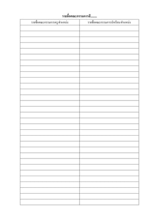 รายชื่อคณะกรรมการสี........
รายชื่อคณะกรรมการครู/ตาแหน่ง              รายชื่อคณะกรรมการนักเรียน/ตาแหน่ง
 