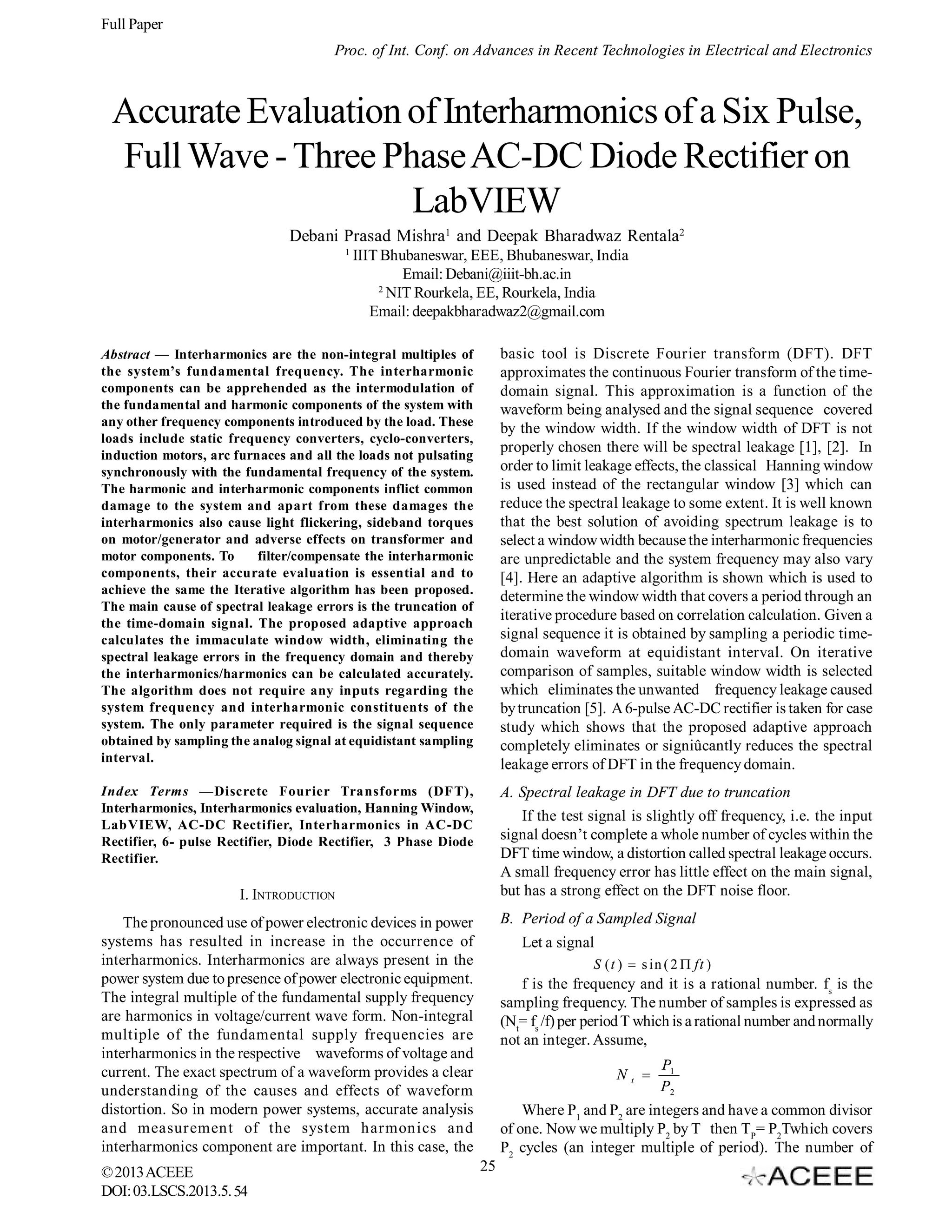 Accurate Evaluation of Interharmonics of a Six Pulse, Full Wave - Three ...