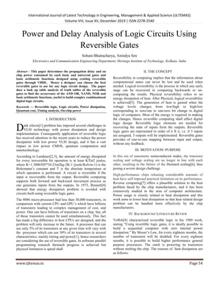Power and Delay Analysis of Logic Circuits Using Reversible Gates | PDF
