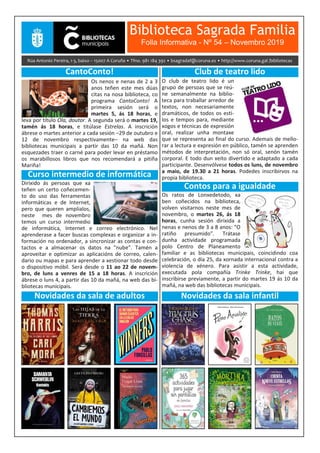 Boletín Informativo de novembro 2019 da Biblioteca Sagrada Familia da Coruña