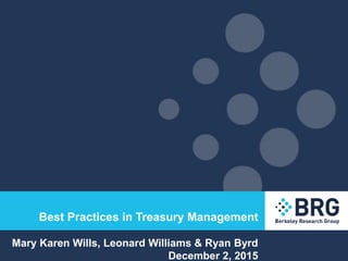 Best Practices in Treasury Management
Mary Karen Wills, Leonard Williams & Ryan Byrd
December 2, 2015
 