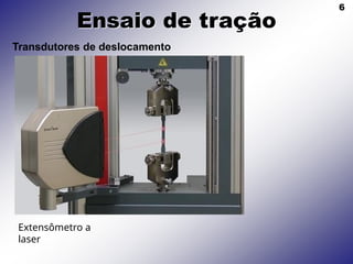 6
Ensaio de tração
Transdutores de deslocamento
Extensômetro a
laser
 