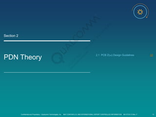 Confidential and Proprietary – Qualcomm Technologies, Inc. | MAY CONTAIN U.S. AND INTERNATIONAL EXPORT CONTROLLED INFORMATION | 80-VT310-13 Rev. F 13
PDN Theory
Section 2
2.1 PCB Z(ω) Design Guidelines 22
 