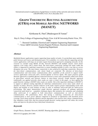 Graph Theoretic Routing Algorithm (GTRA) for Mobile Ad-Hoc Networks ...