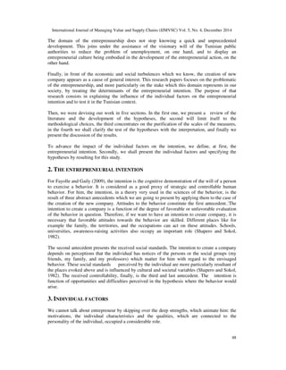 THE INFLUENCE OF INDIVIDUAL FACTORS ON THE ENTREPRENEURIAL INTENTION | PDF