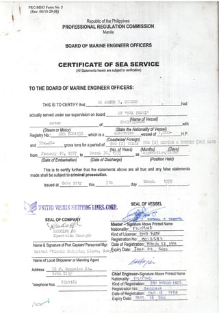 Certificate of sea service