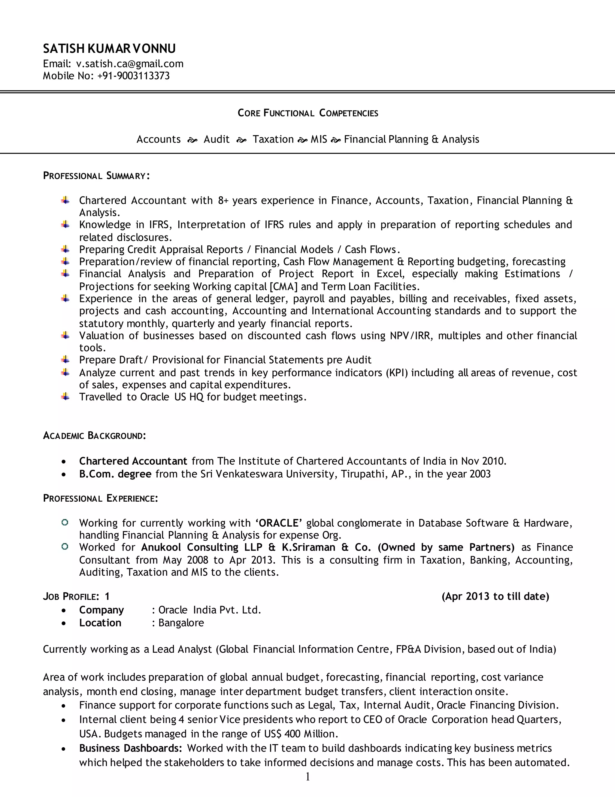 Satish Vonnu Resume PDF - Satish Vonnu Resume 1 2048 