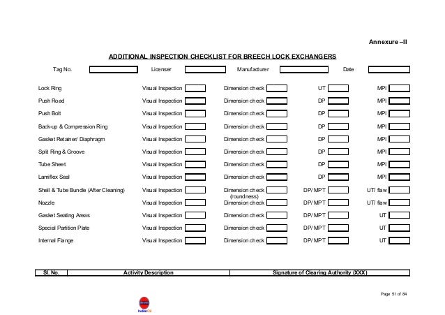 inspection sheet
