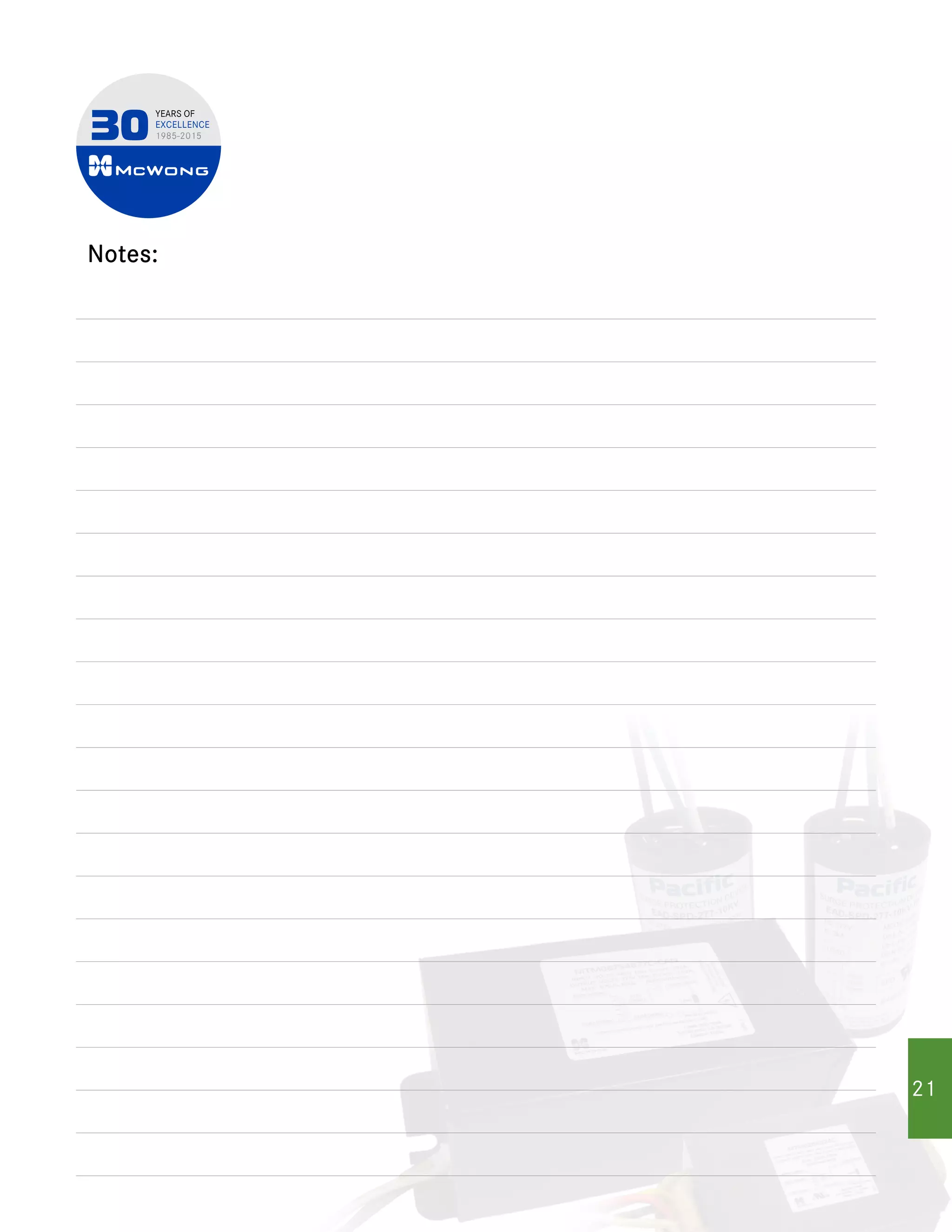 Notes:
30
YEARS OF
EXCELLENCE
1985-2015
21
 